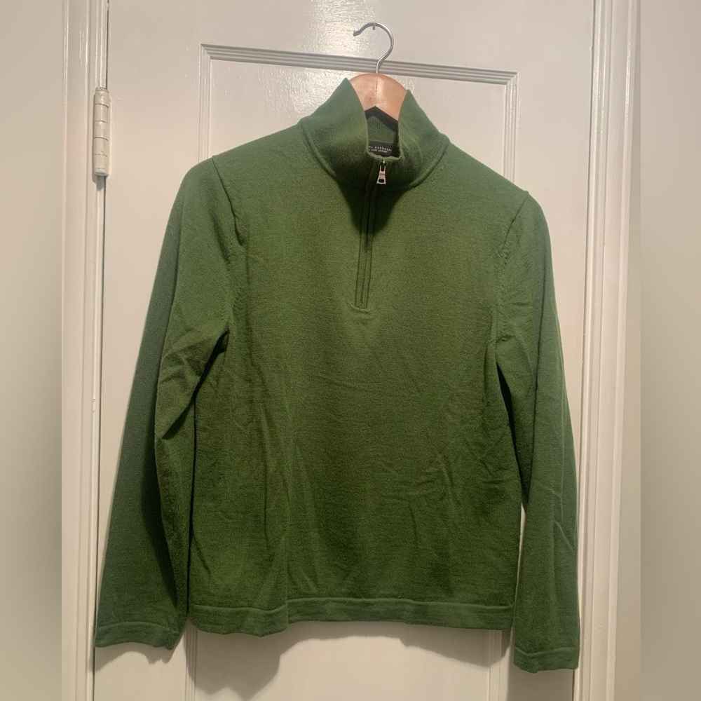 BANANA REPUBLIC Mens Pure Merino Wool Quarter Zip Pullover Sweater Green M